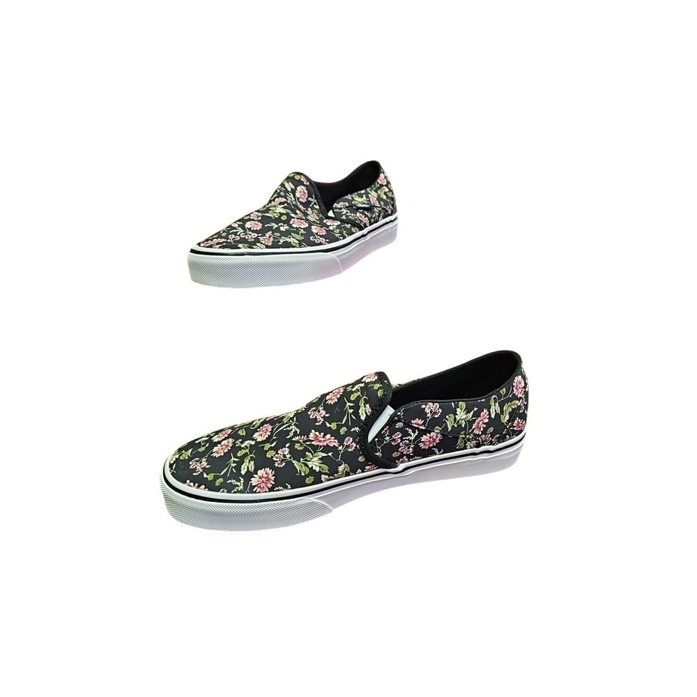 Women's Vans Asher Slip-On Skate Shoes Floral Black Size 8.5WM New